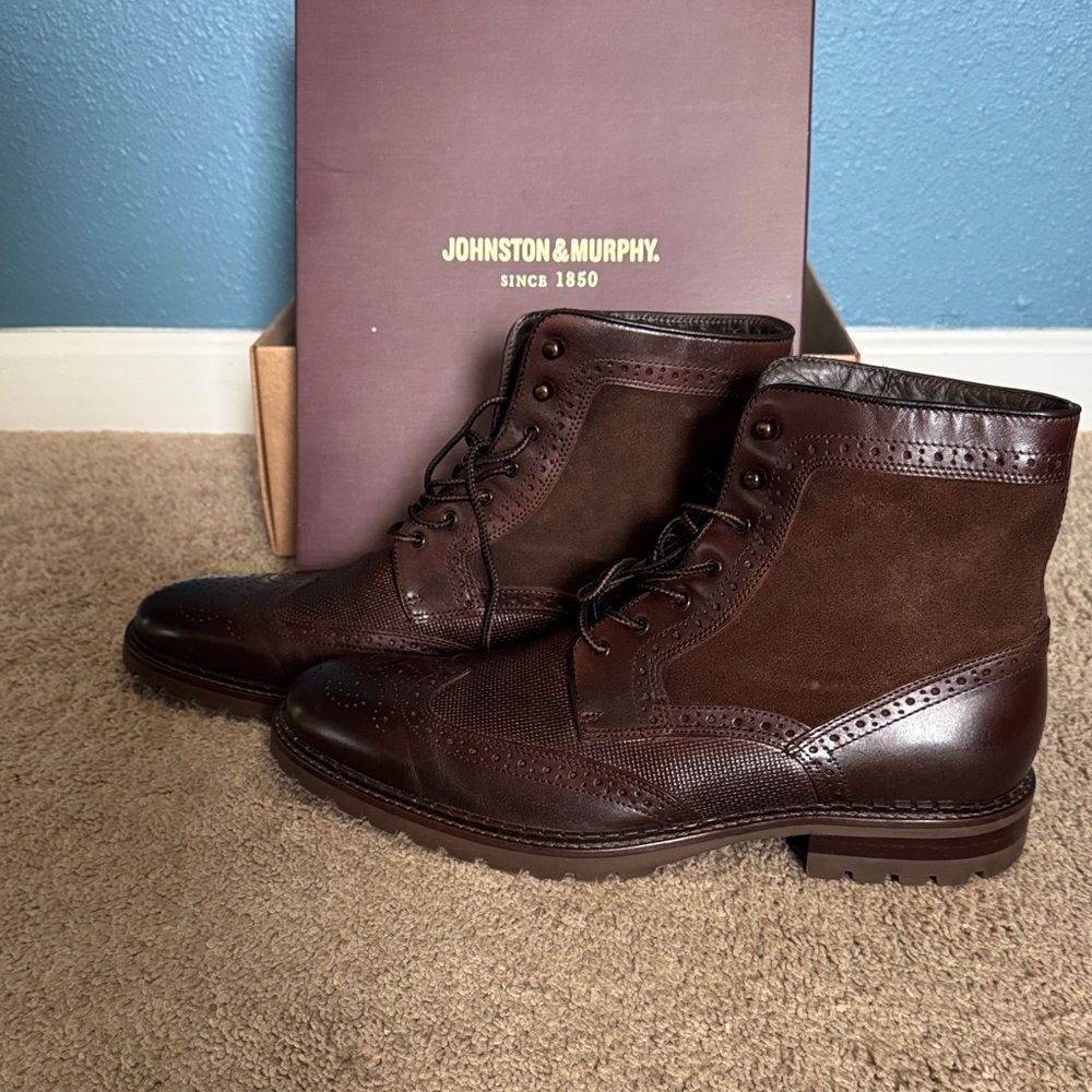 Johnston & Murphy Dark Brown Leather and Suede Boots